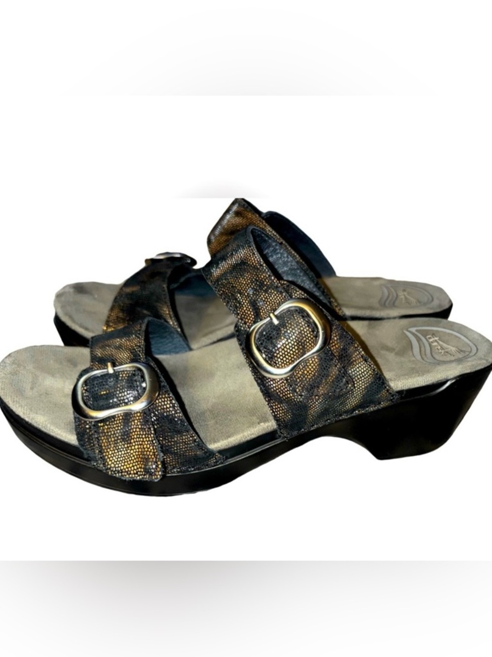 Dansko Sophie Sandals Womens 38/ US 7.5-8 metallic bronze animal print